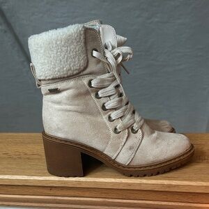 Roxy Cream Lace-Up Boots with Brown Heel